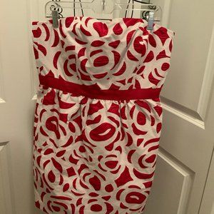 Red Print Strapless Textured Print Dress NWOT Sz14
